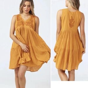 Talisman Babydoll Dress Boho Flowy Goldenrod Women's Size XS Ruffle Embroidered